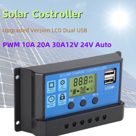 Opgraderet 10A 20A 30A Solar Controller 12V/24V Auto Solar Panel 30A