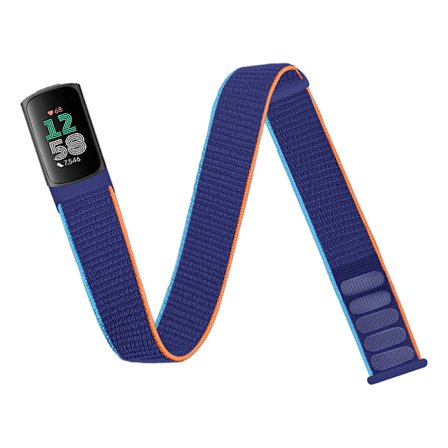 Fitbit charge5/6 kompatibelt nylon armbånd med velcro, vandafvisende og åndbart i mørkeblå Blue