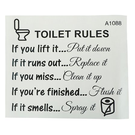 Toalettregler Bad Avtakbart veggklistremerke Vinyl Art Decals