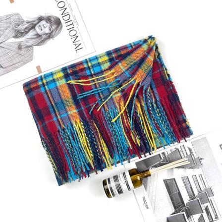 Cashmere som varme oppbevaring kvinners høst vinter skjerf teppe wrap sjal stole varm myk Red, blue and yellow check 200*65CM