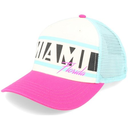 American Needle - White trucker Caps - Miami Sinclair Ivory/Seafoam/Hot Pink Trucker @ Hatstore