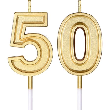 50-årsdag Ljus för Tårta Siffror Ljus Grattis På Födelsedagen Tårta Topp Dekoration (Guld)