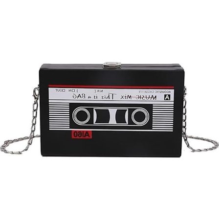 REMAKE Kasettikassi Retro Olkalaukku Naisten Laukku Kasettikassi Diskojuhlan Koristelu 80-luku 90-luku Musiikki K silaukut Naisille Tyt ille, Musta