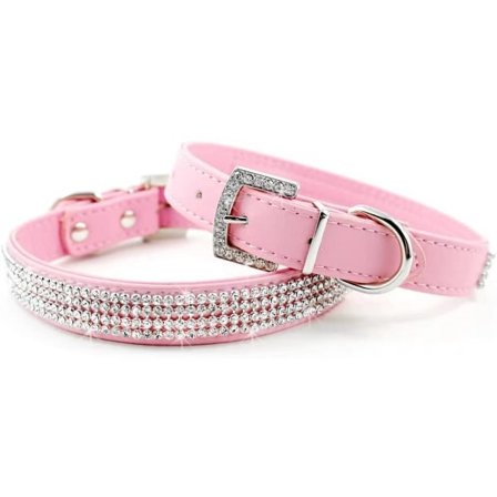Full Crystal Rhinestones Shing Diamonds PU Leather Dog Pet Collars with Rhinestones Buckle,Pink,X-Small:5/8"*8-10",