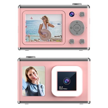 2,4" skjerm med dobbel linse videoopptak CCD digitalkamera med 32 GB kort + leser - rosa