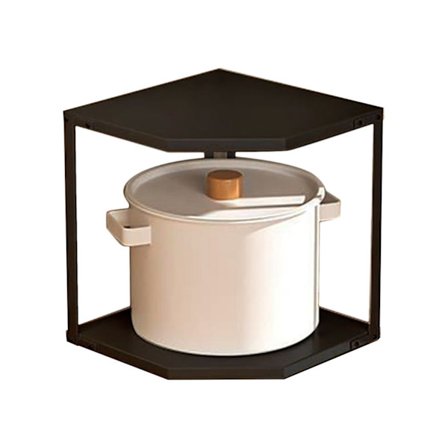 Keittiön pieni kulmahyllyn teline tuulettimen muotoinen tilaa säästävä vakaa hiiliteräsastioiden teline kattiloille ja pannu 2 kerrosta musta 