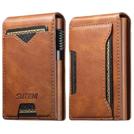 SUTENI Korthållare Automatiskt Pop-Up Metall Imprint Waxy Texture - Brun