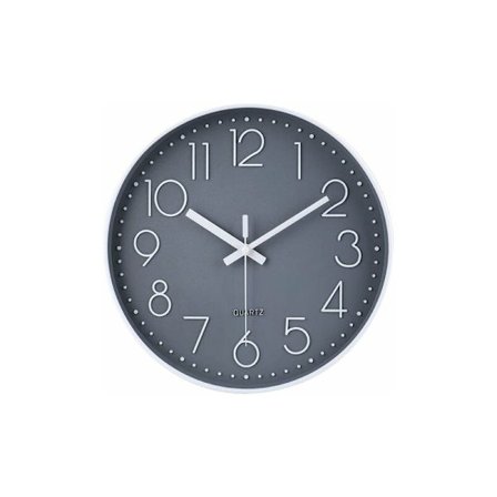 Rund, stille veggklokke på batteri 30 cm grå