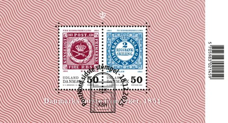 Danmark - Danmarks første frimærker - Sidstedagsstemplet miniark