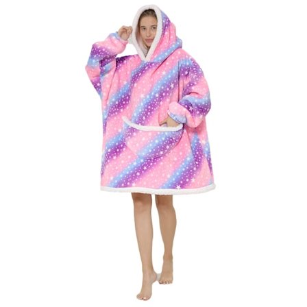 Oversized Filttgenser - Sherpa fleece bærbar filt for unisex voksne kvinner menn, fluffy gigantisk komfortabel hettegenser