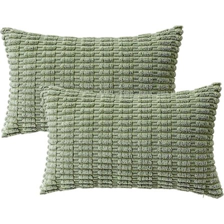 Pakke med 2 Corduroy Dekorativ Pyntepudebetræk 30x50 cm Bløde Boho Stribede Pudebetræk Moderne Bondehus Hjemmeindretning til Forår Sofa Stue C