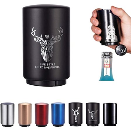 Automatisk flaskeåpner i rustfritt stål med magnet - Trykknapp B