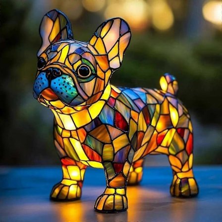 Hund LED Bordlampe, Malet Glas Hundelampe, Mops Lampe Malet Resin Fransk Bulldog Bordlampe Natlampe Sjov Gave til Corgi Elskere (Stiliseret)...