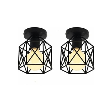 Set med 2 industriella fyrkantiga metallbur-lampor, taklampa - XS