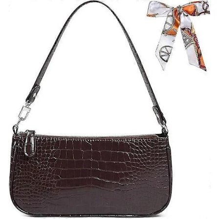 Läder Axelväska för Kvinnor, Mini Handväska med Krokodil, Liten Crossbody Väska Klassisk för Kvinnor 90-tals Mini Väskor med Kedja Brun