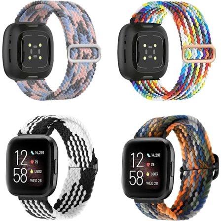 4 stk. Elastiske Nylonbånd Kompatible med Fitbit, Fitbit Versa 3 Armbånd Flettet Nylon Sport, Fitbit Versa 4 Armbånd Erstatning