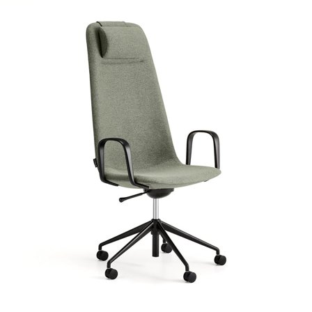 Chair LANGLEY, high seat, wheeled, armrests, black/green grey