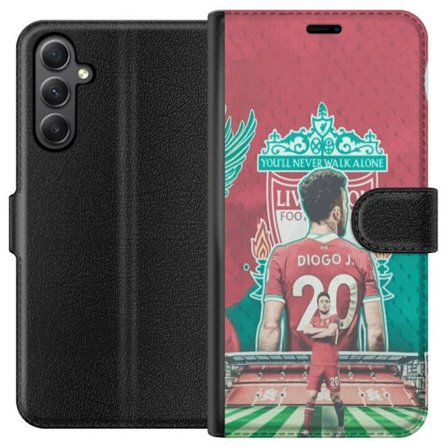 Kompatibelt Plånboksfodral till Samsung Samsung Galaxy A24 4G Liverpools fotbollsspelare Diogo J med nummer 20 framför klubbemblem You'll Never Walk