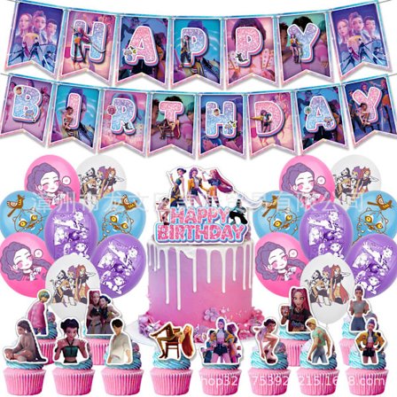 Kpop Demon Hunters Fødselsdagstema Fest Dekorationer Banner Kage Balloner Til Børn