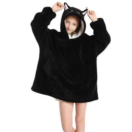 Lasten ylimitoitettu collegepeitto, jossa huppari Pehmeä lämmin fleece Bad H Katt