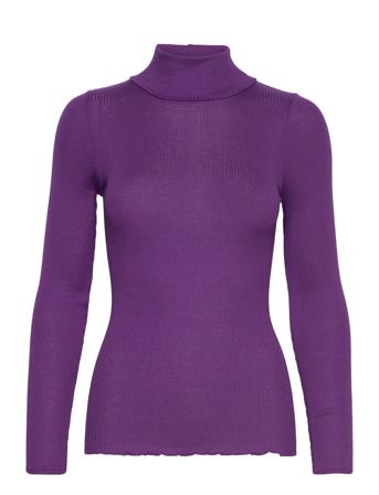 Silk T-Shirt W/ Roller Neck Purple Rosemunde