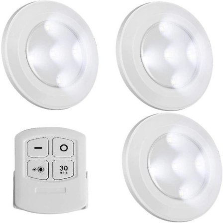 Trådløse LED-Pucklamper med Fjernkontroll, Batteridrevne Lamper for Nattlys Under Skapbelysning, Dimbar Garderobelampe, Berøringslampe, Festes Opp