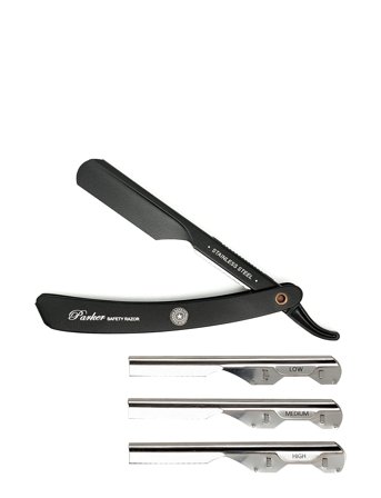 Parker Ptabk Adjustable Push W. 3 Blade Option Metal Black Barber/Straight Razor - Black - ONE SIZE