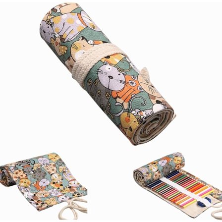 Lærred Farveblyant Taske Hånd Rul Op Blyant Etui, Farveblyant Holder Organizer, Bærbar Pen Organizer Taske til Børn Pige Dreng til Skole Kontor
