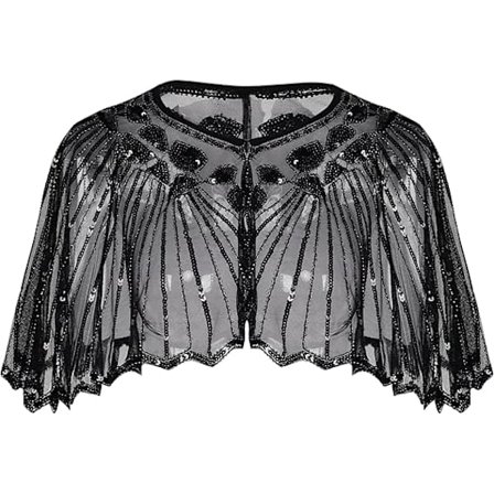 Dam 1920-tals Pärlbroderad Paljett Sjal Art Deco Aftonkappa Bolero Flapper Topp