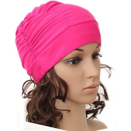 Fargerik Plissert Nylon Stoff Badehette Stor Badehette Varme Kilde Badehetter for Voksne Menn Kvinner Langt Hår, Hot Pink