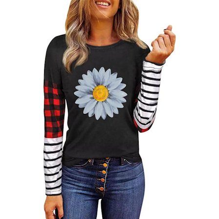 Naisten toppi Uusi naisten muotitoppi Pitkähihainen rento pyöreä pääntie pitkähihainen toppi