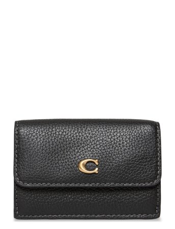 Coach Polished Pebble Leather Essential Mini Trifold Wallet - Black - ONE SIZE