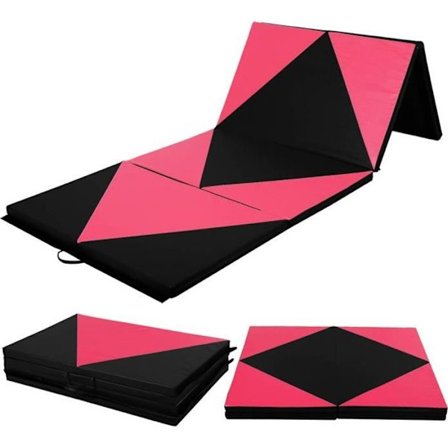 COSTWAY kokoontaittuva voimistelumatto 240 x 120 x 5 cm kannettava kuntopatja 4 kerrosta fitness-, jooga- ja urheilukäyttöön, vaaleanpunainen ja musta