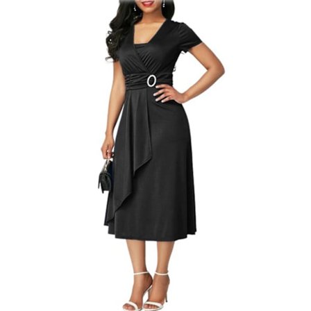 kvinnors enfärgade klänning kvinnors slimmade sommarklänning Black 5XL