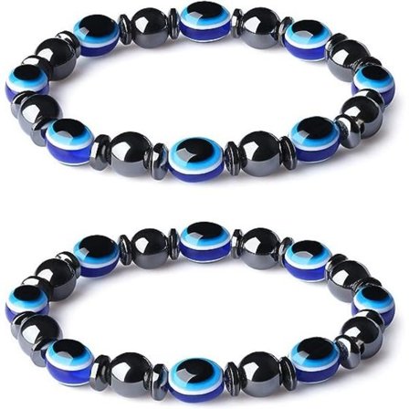 Onda Amulett Halsband och Armband Set: Blå Ögon Glas Läder Rep Kedja/Rostfritt Stål Turkisk Protact Lycka Halsband och Blå Onda Ögon Armband Set för 