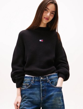 Tommy Jeans Tjw Mockneck Badge Sweater - Black - M