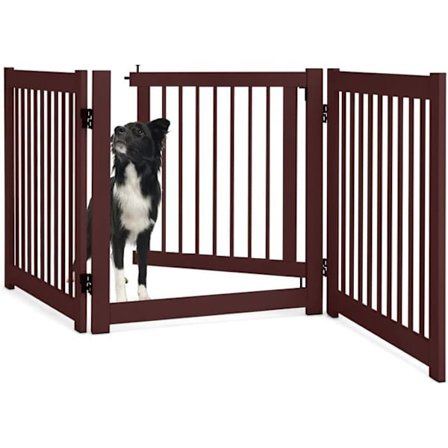 COSTWAY mäntypuinen koiran turvaportti, 3 osaa modulaarinen kääntyvällä ovella 206 x 61 cm pilattava oven este