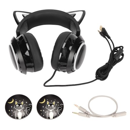 Gaming Headset 8 Färg Ljuseffekter 3 Ljudlägen 3,5 mm USB Kattöron PC Gaming Hörlurar Svart