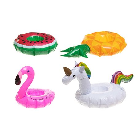 Uppblåsbara mugghållare för pool – 4-pack med somriga figurer