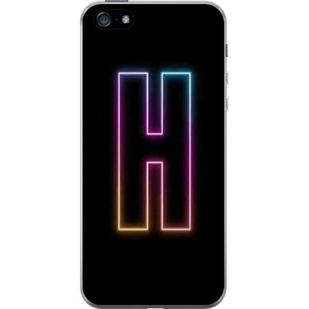 Yhteensopiva Puhelinkuori Apple Apple iPhone 5 Minimalistinen neonkirjain H väriä vaihtavassa valossa mustaa taustaa vasten modernilla typografisell