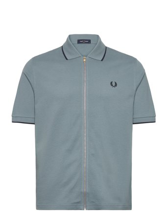 Fred Perry Textured Zip Polo - Blue - S