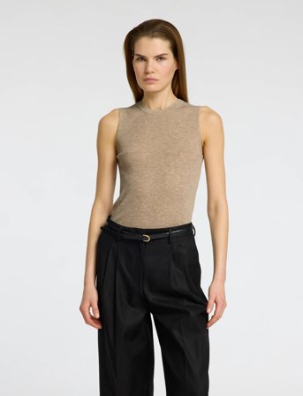 Selected Slfingrid Sl Knit Top - Beige - M