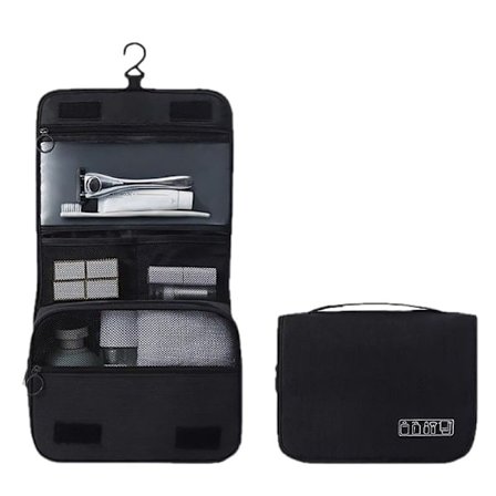 Hengende toalettmappe, toalettmappe for menn for reise, toalettmappe med flere rom og lomme
