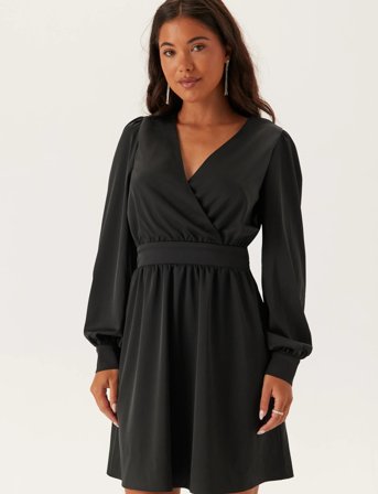 Bubbleroom Wrap Satin Dress - Black - L