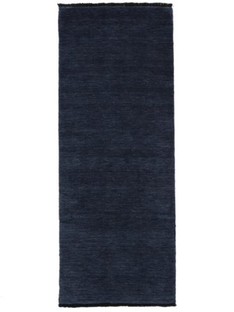 Plain (Single Colored) Small Handloom Fringes Rug - Dark Blue 80X200 Wool, Modern Style