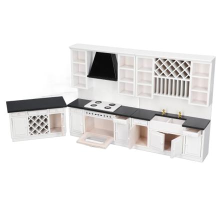 Nukkekodin keittiön set 1/12 koivua miniatyyri baaritaso nukkekodin sisustamiseen