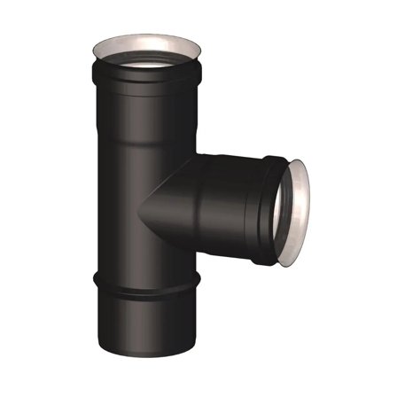 RACCORDO A T 90° F/F/M STABILE NPS Ø 80 mm - PER SCARICO FUMI STUFA A PELLET E CALDAIA A PELLET - ACCIAIO NERO OPACO