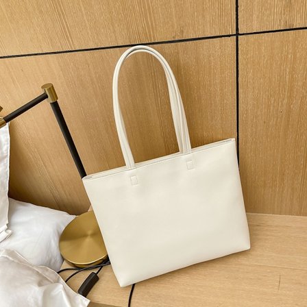 Dame Tote Vesker Enkle PU Lær Topphåndtak Håndvesker Arbeid Skole Shopping Vesker for Kvinner med Glidelås og Innerlomme (off white)