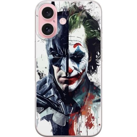 Yhteensopiva Puhelinkuori Apple Apple iPhone 16 Jakettu muotokuva Batmanista ja Jokerista dramaattisessa kuvituksessa, kuvankaunis supersankariteema t