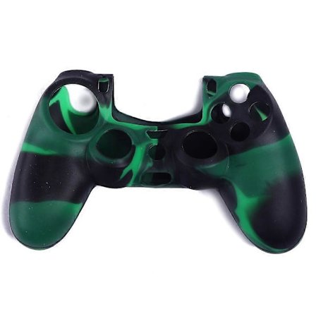 PS4 Handkontroll Skin Grepp Skydd Fodral Set Skyddande Mjukt Silikon Gel Gummi Skal & Anti-Slip Tumspak Caps-Mörkgrön svart kamouflage-